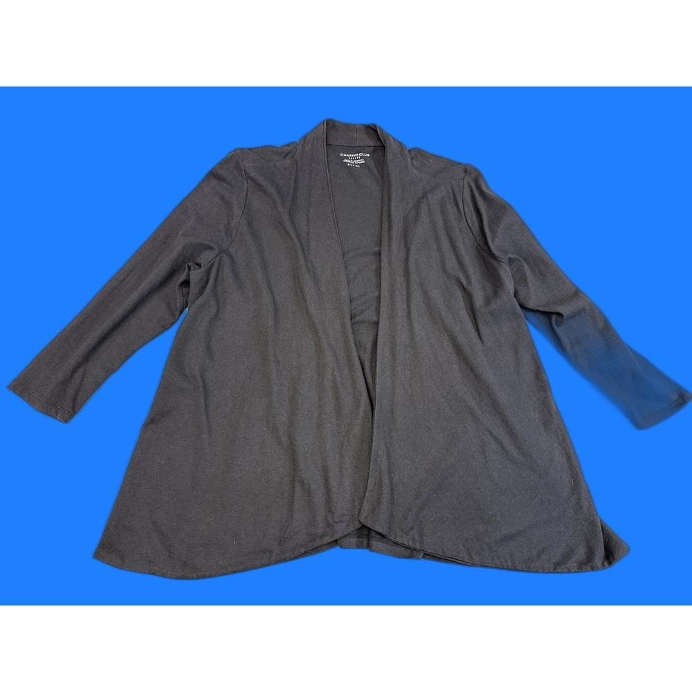 Charter Club Open Front Cardigan P Womens P/L Black Cotton Modal Long Sleeve